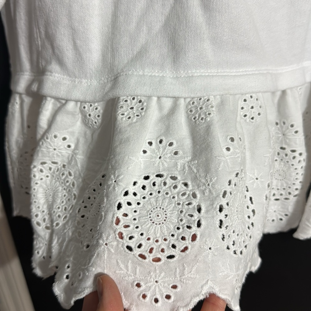 3/$14 Caslon Oversized Short Sleeve Eyelet Peplum Sweatshirt Boho Size: L - Picture 4 of 6